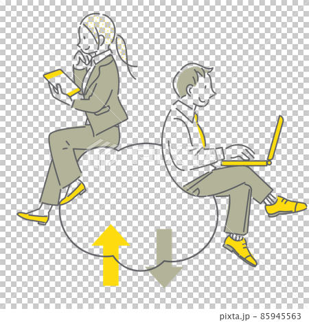 クラウドを活用して仕事をするビジネスパーソン　シンプルでお洒落な線画イラスト 85945563