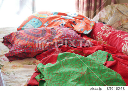 messy bed in early morning , messy bed after waking up messy bed in early morning , messy bed after waking up 85946268