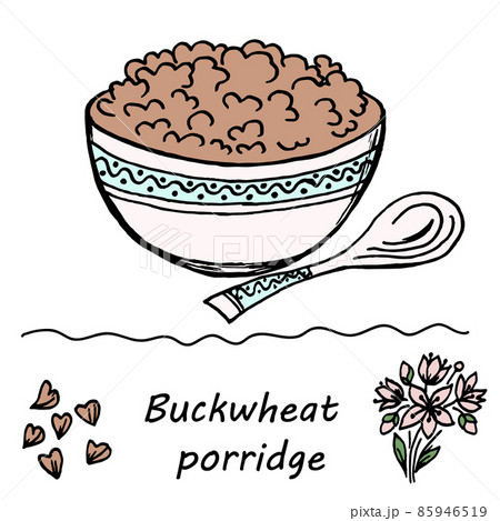 Card, flyer, banner. Stylish illustration, logo. Buckwheat Useful food Flowers and grains of buckwheat 85946519