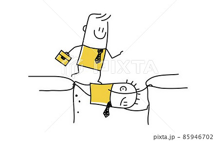 Stickman. Strong business manager uses himself as a human bridge for others to bridge the cliff. Stickman. Strong business manager uses himself as a human bridge for others to bridge the cliff. 85946702