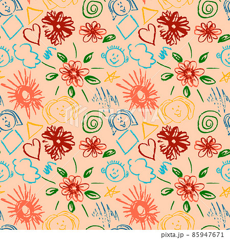 Seamless pattern. Draw pictures, doodle. Beautiful and bright design. Interesting images for backgrounds 85947671