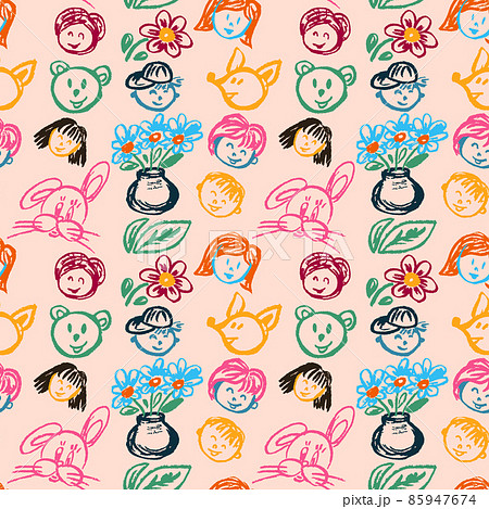 Seamless pattern. Draw pictures, doodle. Beautiful and bright design. Interesting images for backgrounds 85947674