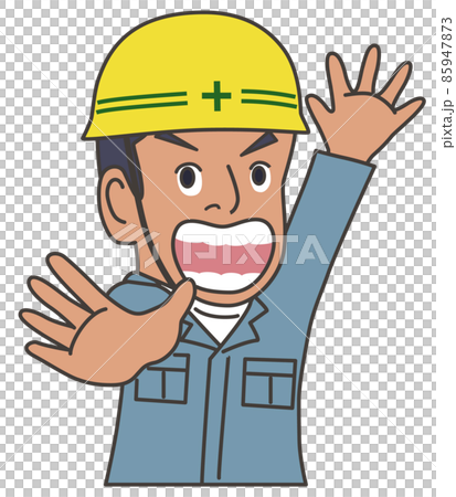 一名建築工人戴著頭盔以等待姿勢停下來的插圖 一名建築工人戴著頭盔以等待姿勢停下來的插圖 85947873