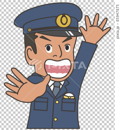 一名身穿制服的警察以等待一段時間的姿勢停下來的插圖 一名身穿制服的警察以等待一段時間的姿勢停下來的插圖 85947875