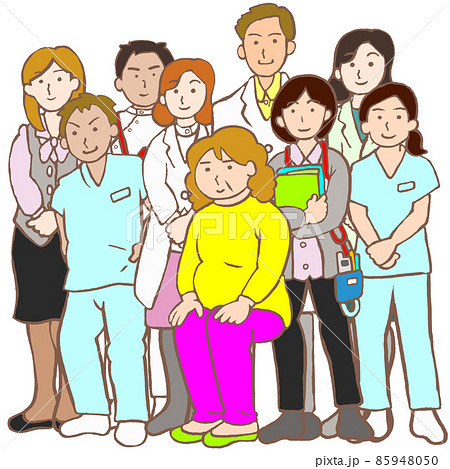 精神科 双極性障害の女性と多職種支援チームのイラスト素材 精神科 双極性障害の女性と多職種支援チームのイラスト素材