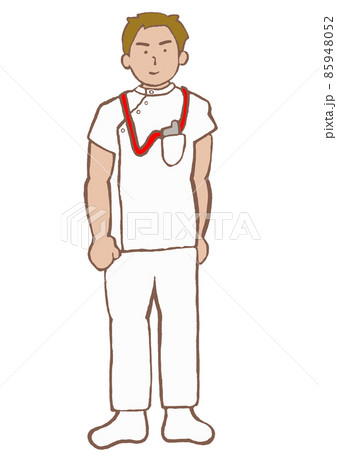 精神科　作業療法士　ケーシーを着て立つ男性OT　茶髪 85948052