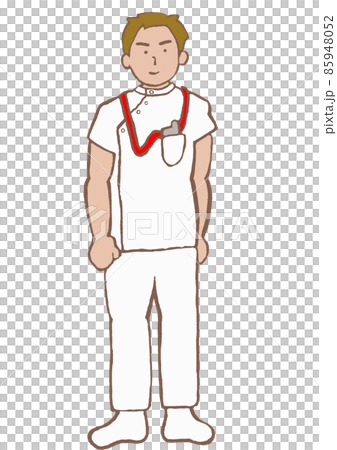 精神科　作業療法士　ケーシーを着て立つ男性OT　茶髪 85948052