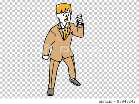 An angry suit man looking down from above, making a fist and getting angry, a warm handwritten illustration of a person 85948242