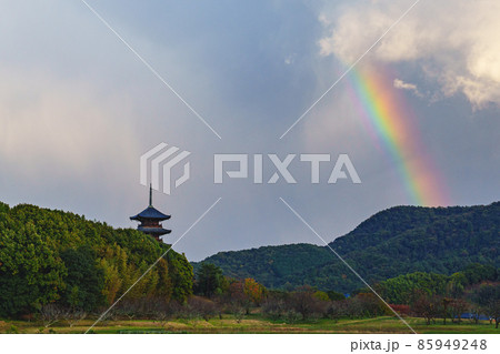 備中国分寺 五重塔と虹 備中国分寺 五重塔と虹 85949248