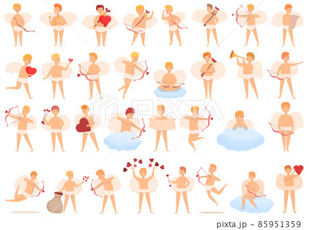 Cupid icons set cartoon vector. Cherub angel 85951359