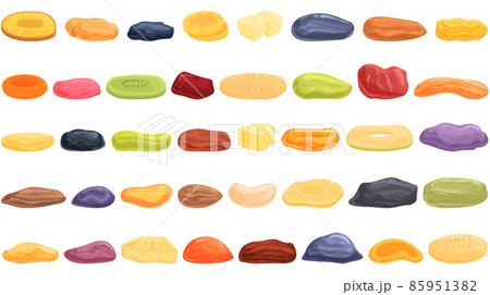 Dried fruits icons set cartoon vector. Apricot fig 85951382