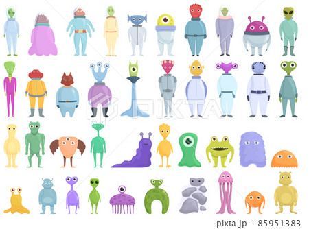 Space aliens icons set cartoon vector. Rocket asteroid 85951383