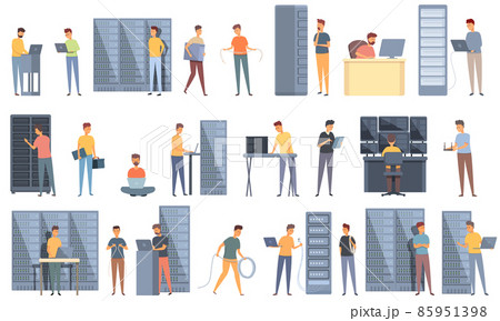 System administrator icons set cartoon vector. Maintenance server 85951398
