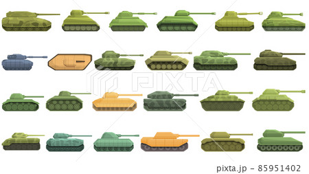 Battle tank icons set cartoon vector. War armed 85951402