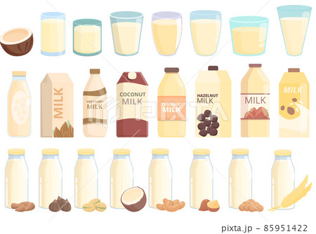 Vegetable milk icons set cartoon vector. Almond soy 85951422