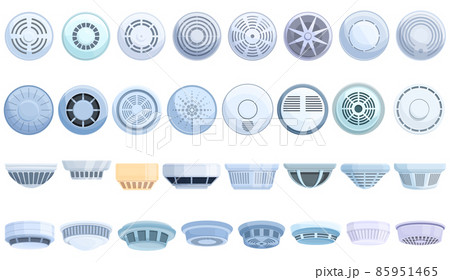 Smoke detector icons set cartoon vector. Alarm fire Smoke detector icons set cartoon vector. Alarm fire 85951465