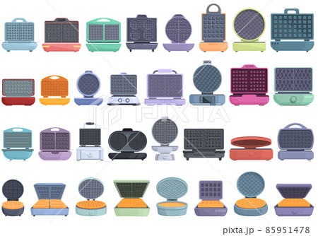 Waffle maker icons set cartoon vector. Pancake baking Waffle maker icons set cartoon vector. Pancake baking 85951478