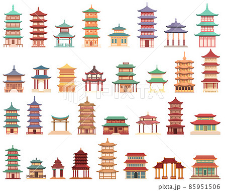 Pagoda icons set cartoon vector. Chinese temple 85951506
