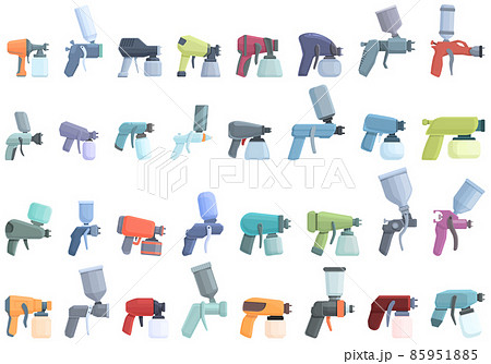Paint sprayer icons set cartoon vector. Wrap coating Paint sprayer icons set cartoon vector. Wrap coating 85951885