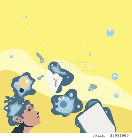 Illustration Of A Man Standing Coming Up With New Amazing Ideas. Businessman Drawing Thinking Deeply For Old Wonderful Plans. Guy Cartoon Brain Storming Brilliant Strategies. 85951969