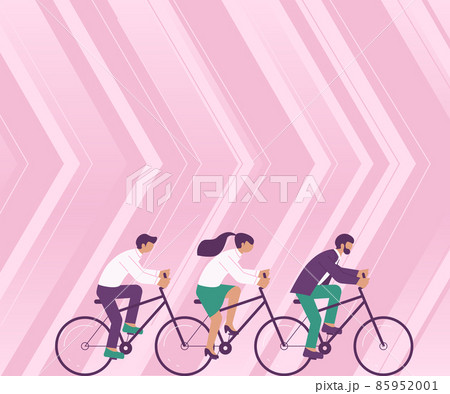 Three Colleagues Riding Bicycle Representing Combined Effort Successful Team Problem Solving. Group Partners Using Vehicle Displaying Teamwork Reaching Goals. 85952001