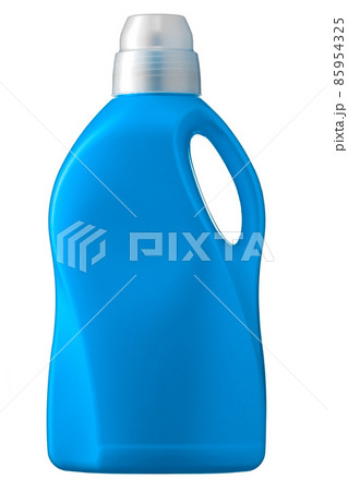 Blue plastic bottle with a handle isolated on a white background. Container for household chemicals Blue plastic bottle with a handle isolated on a white background. Container for household chemicals 85954325