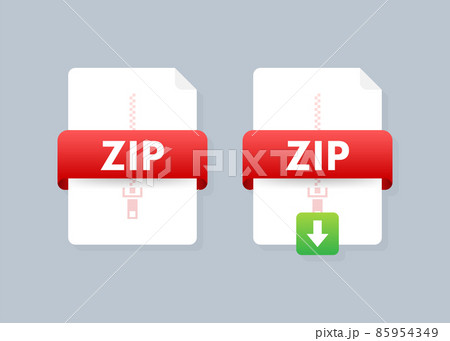 Download ZIP button on laptop screen. Downloading document concept. File with ZIP label and down arrow sign. Vector illustration. 85954349