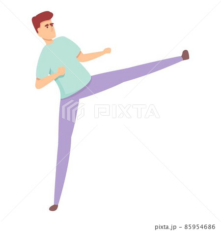 Man defence kick icon cartoon vector. Self fight Man defence kick icon cartoon vector. Self fight 85954686
