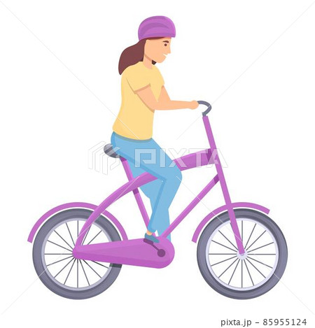Girl on pink bike icon cartoon vector. Happy travel 85955124