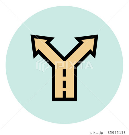 Splitting road. Path choice symbol. Round color icon 85955153