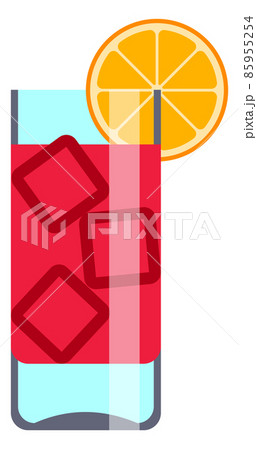 Red cocktail drink. Sea breeze glass with ice cubes and citrus slice 85955254