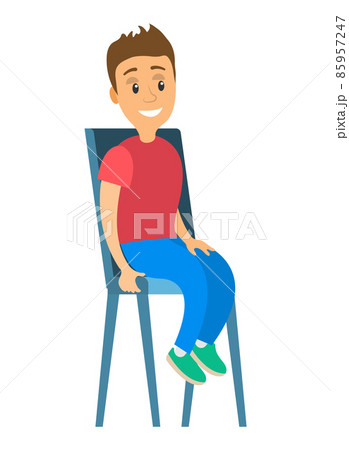 Young guy is sitting on a chair vector illustration. Funny person, cute boy isolated on white Young guy is sitting on a chair vector illustration. Funny person, cute boy isolated on white 85957247