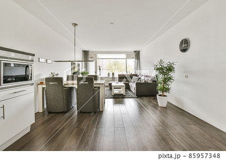 Large modern studio room with living room, dining area and kitchen Large modern studio room with living room, dining area and kitchen 85957348