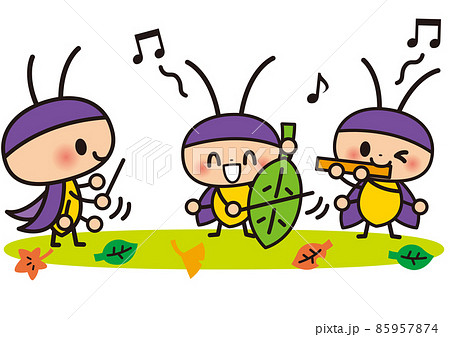 演奏会を楽しむ昆虫鈴虫のイラスト素材