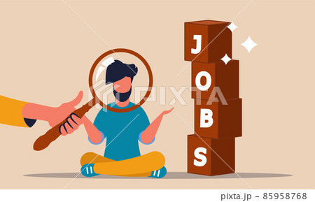 Hiring personnel and find talent people for manager. Search vacancy and work recruit for office vector illustration concept. Hire human for job and hand with magnifying looking for business career. 85958768