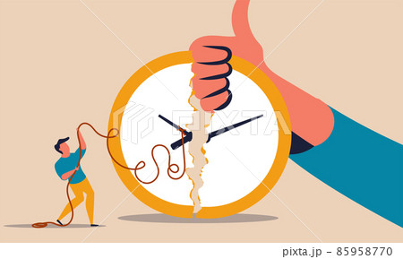 Time plan with alarm clock and process control time. Strategy workflow timeline and job vector illustration concept. Man and hand for optimization management. Business task and deadline hour office 85958770