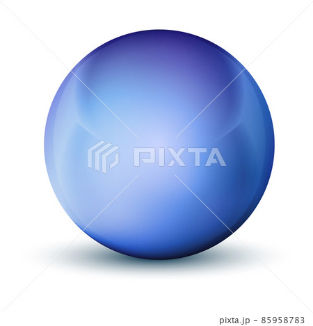 Glass blue ball or precious pearl. Glossy realistic ball, 3D abstract vector illustration highlighted on a white background. Big metal bubble with shadow 85958783