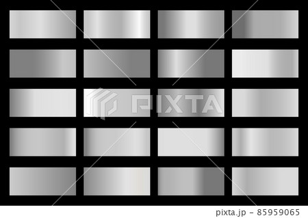 Metallic gradient collection with shiny silver hologram. Holographic foil texture, chrome metal gradation. Vector set for frame, ribbon, border, cover, banner, other design 85959065