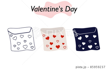 An envelope with a love letter for Valentine Day. In color, solid and linear versions. A symbol of love and a Valentine Day holiday. Vector illustration. An envelope with a love letter for Valentine Day. In color, solid and linear versions. A symbol of love and a Valentine Day holiday. Vector illustration. 85959237