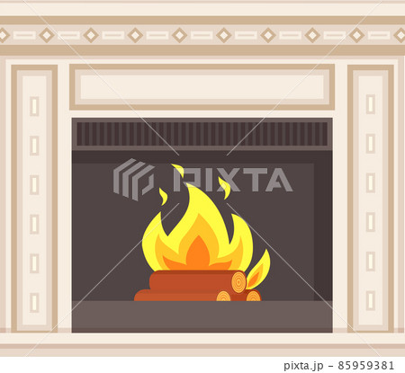 Fireplace Closeup Burning Logs Inside of Stove Fireplace Closeup Burning Logs Inside of Stove 85959381