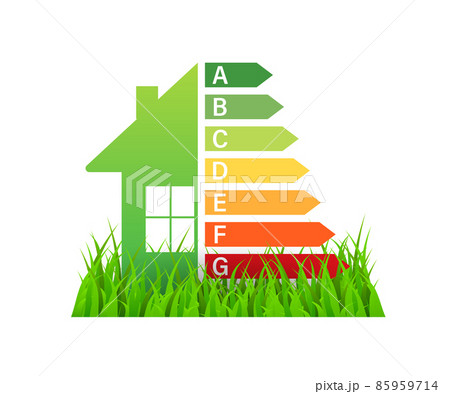 Energy efficiency chart and house concept. Home icon vector. Solar power. Green home. Vector stock illustration. Energy efficiency chart and house concept. Home icon vector. Solar power. Green home. Vector stock illustration. 85959714