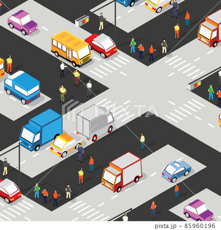 Isometric Crossroads intersection of streets of highways with traffic 85960196