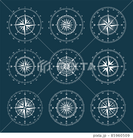 Vintage marine wind rose, nautical chart. Monochrome navigational compass with cardinal directions 85960509