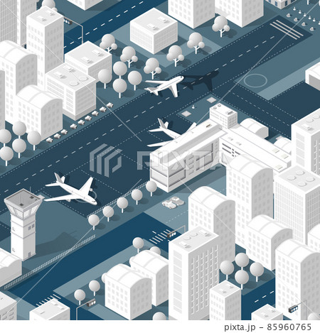 Isometric 3D airport dimensional illustration with jet airplane Isometric 3D airport dimensional illustration with jet airplane 85960765