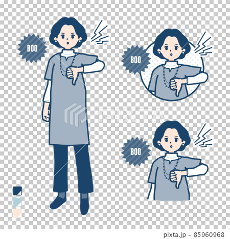 Illustration of a tunic middle-aged woman protesting and booing Illustration of a tunic middle-aged woman protesting and booing 85960968