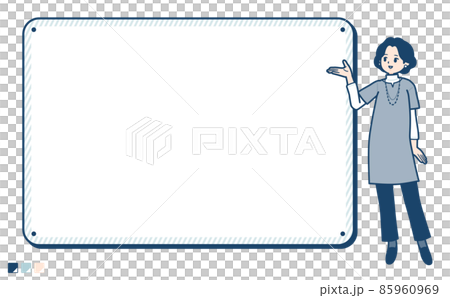 Illustration of a tunic middle-aged woman guiding the frame board Illustration of a tunic middle-aged woman guiding the frame board 85960969