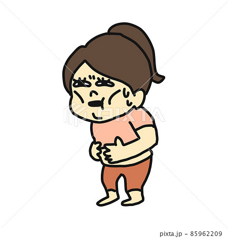 お腹が減っているふくよかな女性のイラスト。 85962209