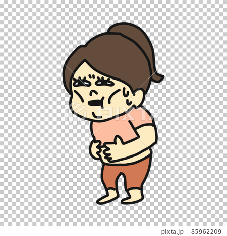 お腹が減っているふくよかな女性のイラスト。 85962209