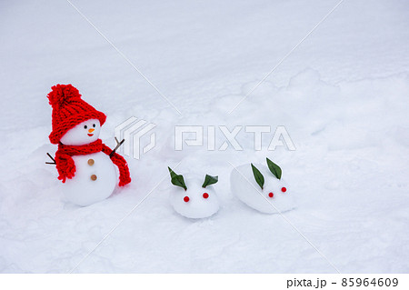 雪うさぎを見つけた雪だるま 85964609