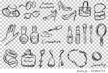 Fashionable item illustration set line drawing hand-painted 1 color 85964755